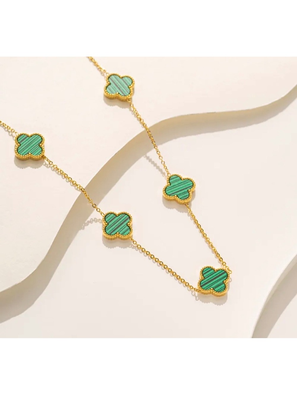 Green and Gold Four Leaf Clover Necklace